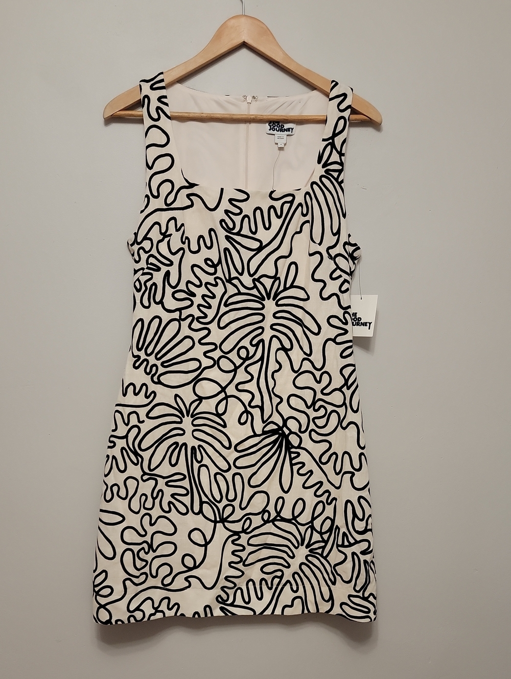Journee Collection Cream Mini Dress with Black Abstract Line Print